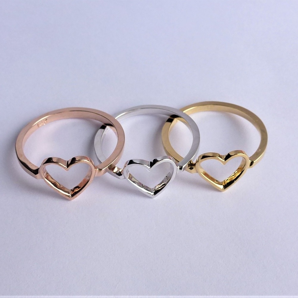 Heart Shape 14 K Solid Gold Ring - image 2